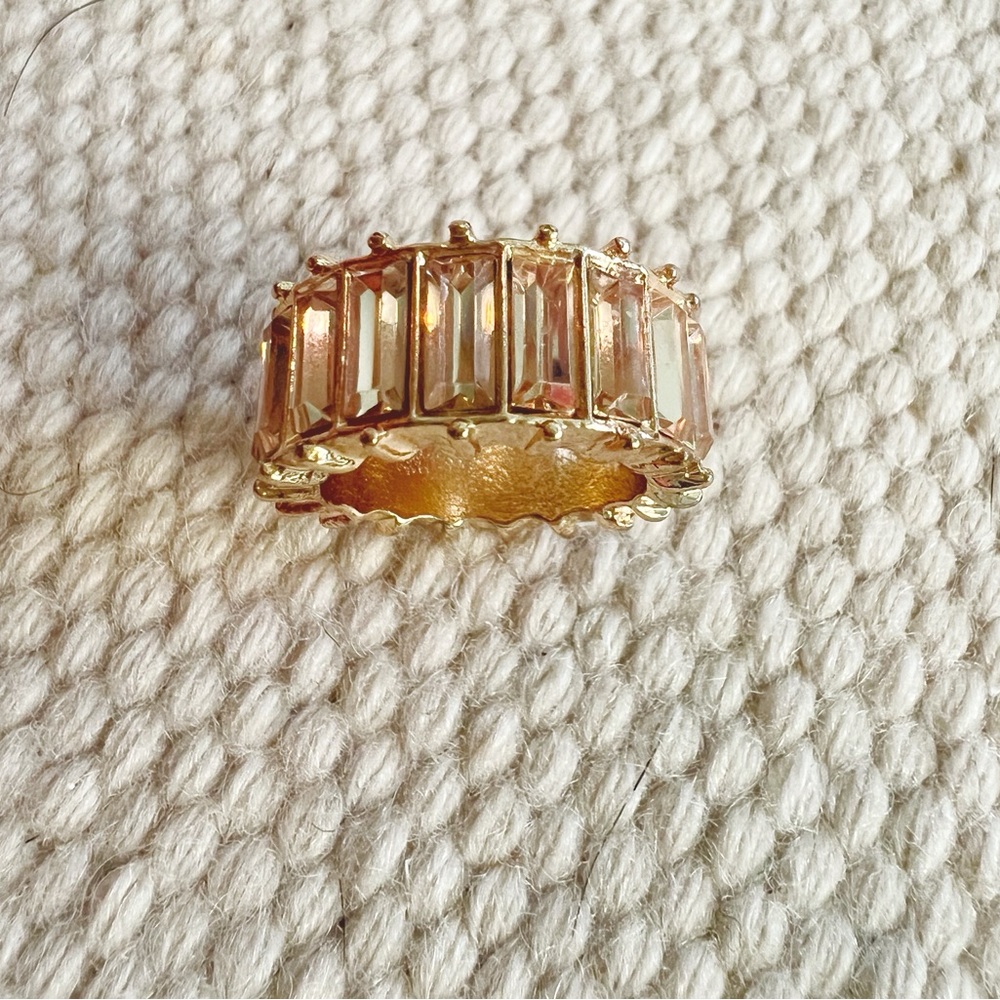 Anthropologie Baguette CZ Chunky Bold Glam Cocktail Ring Holiday Sparkly 5/5.5